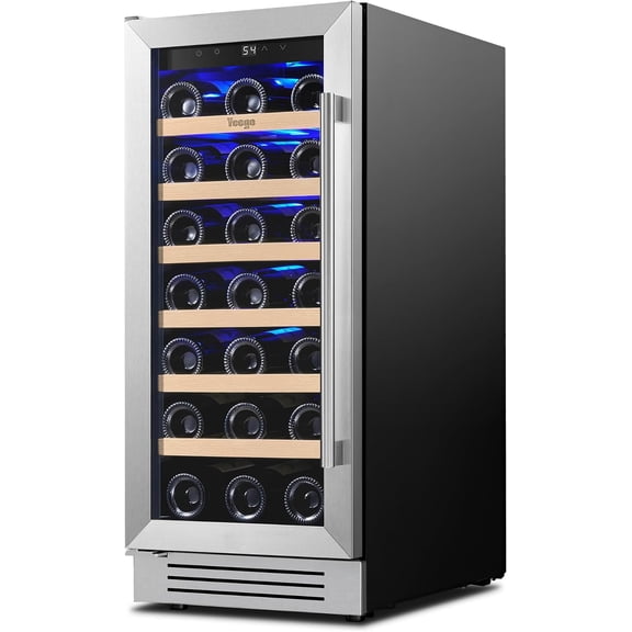 Yeego Wine Fridge Cooler - 15 Inch Wine Fridge Hold 33 Bottles, 40-65°F Wine Refrigerator Glass Door, Built in, Freestanding Under Counter(Left-Hinged)