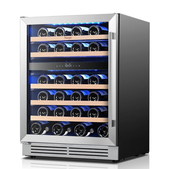 Yeego Wine Fridge Cooler - 24 Inch Dual Zone Wine Fridge Hold 52 Bottles, 40-65°F Wine Refrigerator Glass Door, Built in, Freestanding Under Counter(Left-Hinged)