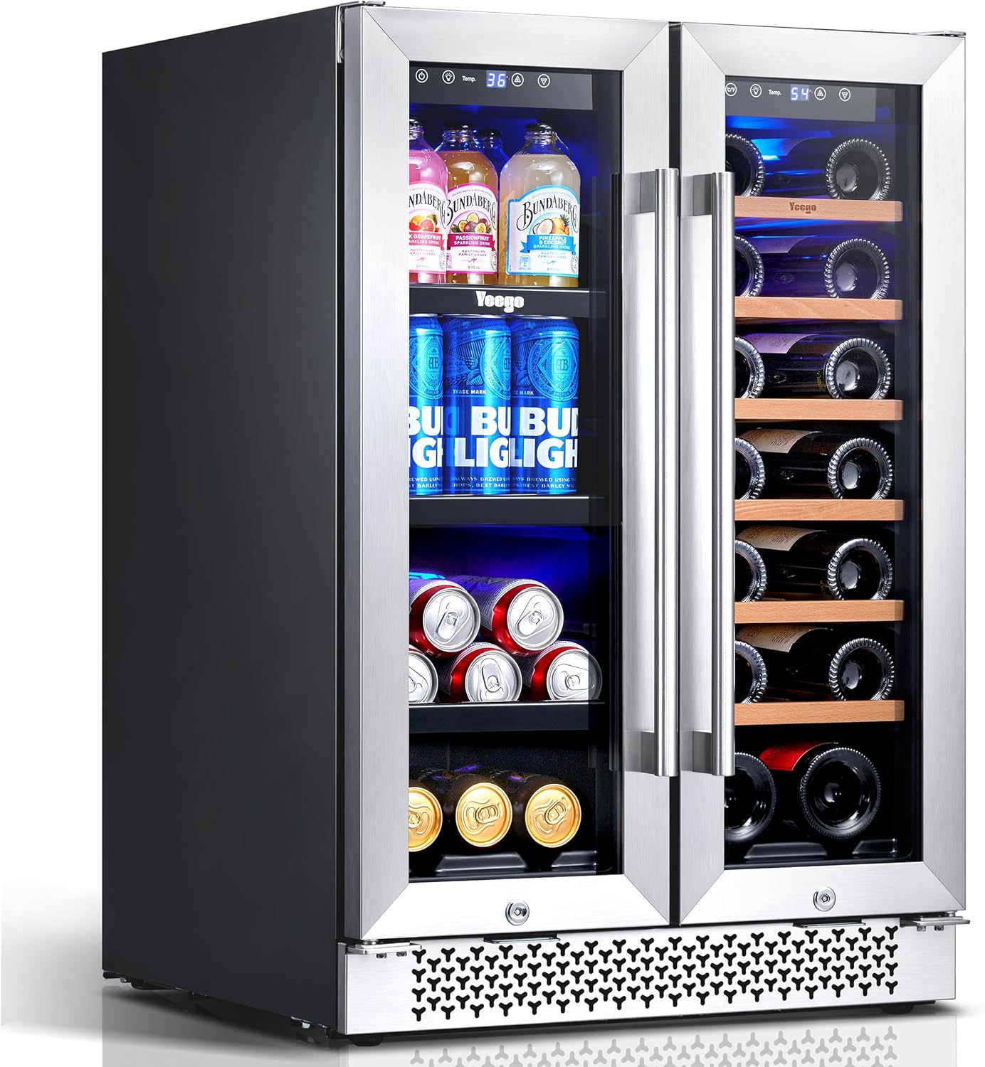 Yeego Wine Fridge Dual Zone 15 Inch, 28 Bottles Wine Cool Refrigerator