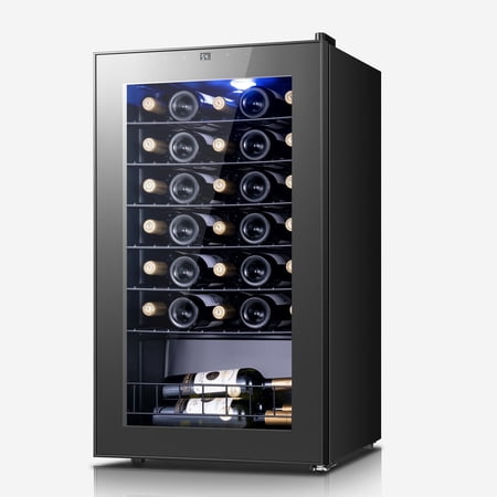 Yeego 3.4 cu.ft Wine Fridge, 38-65°F Wine Cooler Refrigerator, Under Counter, Freestanding Wine Cooler with Glass Door, Touch Temperature Control and LED, Suitable for Red Wine, White Wine and Champa