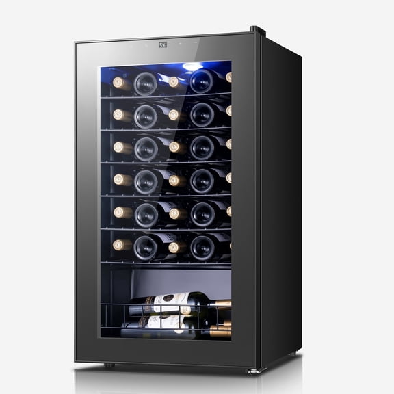 Yeego 3.4 cu.ft Wine Fridge, 38-65°F Wine Cooler Refrigerator, Under Counter, Freestanding Wine Cooler with Glass Door, Touch Temperature Control and LED, Suitable for Red Wine, White Wine and Champa
