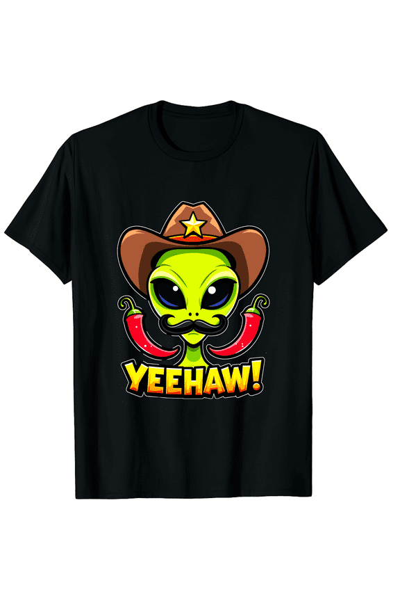 Yeehaw Alien Cowboy Mustache Chili Peppers Unisex T-Shirt