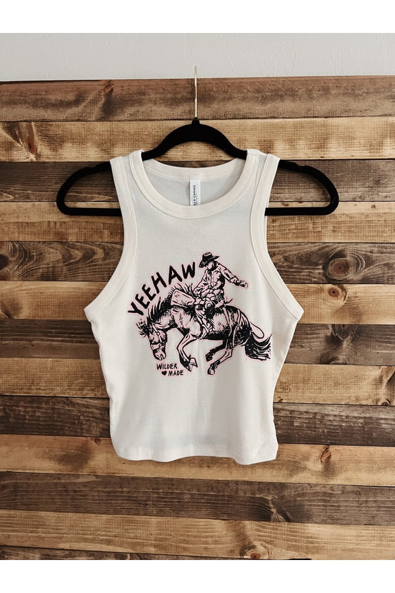 Yeehaw Buckin’ Cowboy Micro Ribbed Racerback Tank