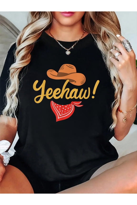 Yeehaw Cowboy Cowgirl Western Country Rodeo T-Shirt Small casual short sleeve crew neck cotton tee tops for women
