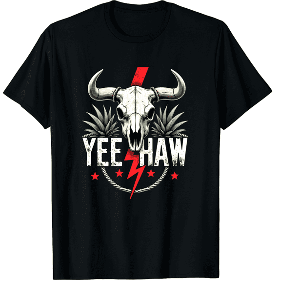Yeehaw Cowboy Rodeo Horse Bull Riding Graphic Black T-Shirt for Men and Women