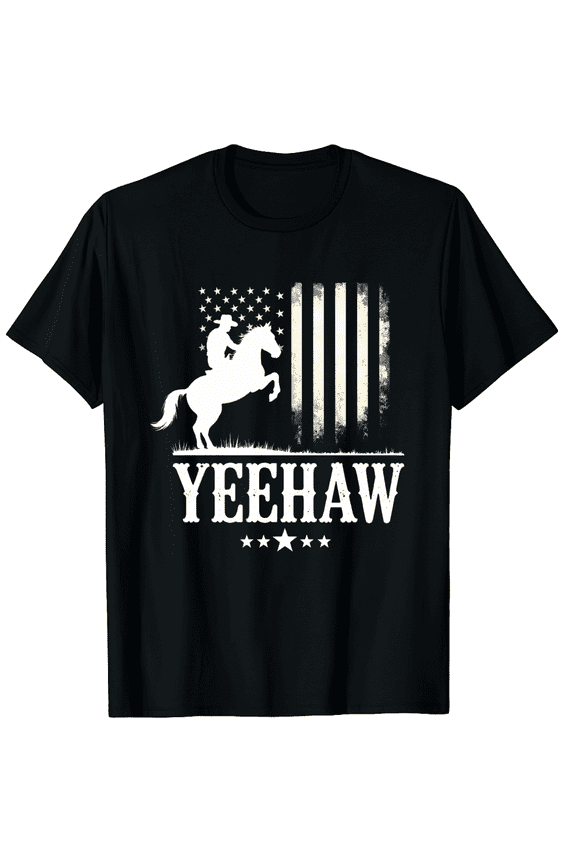 Yeehaw Cowboy Rodeo Horse Bull Riding Graphic Black T-Shirt for Men and Women