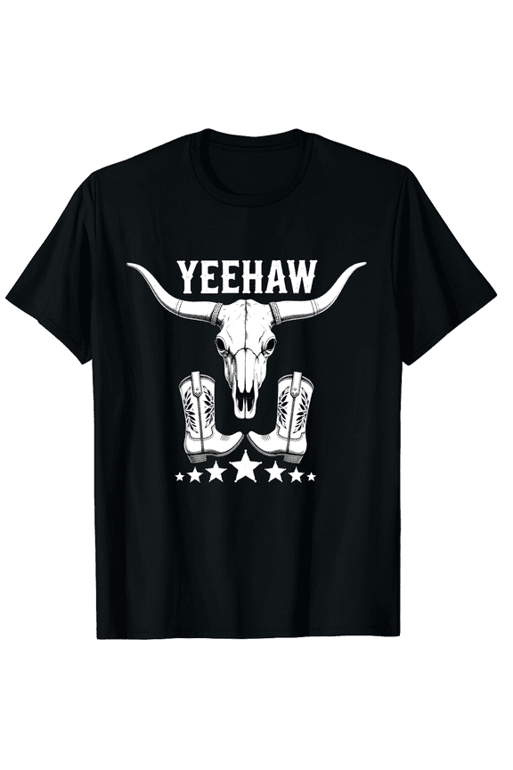 Yeehaw Cowboy Rodeo Horse Bull Riding Graphic Black T-Shirt for Men and Women