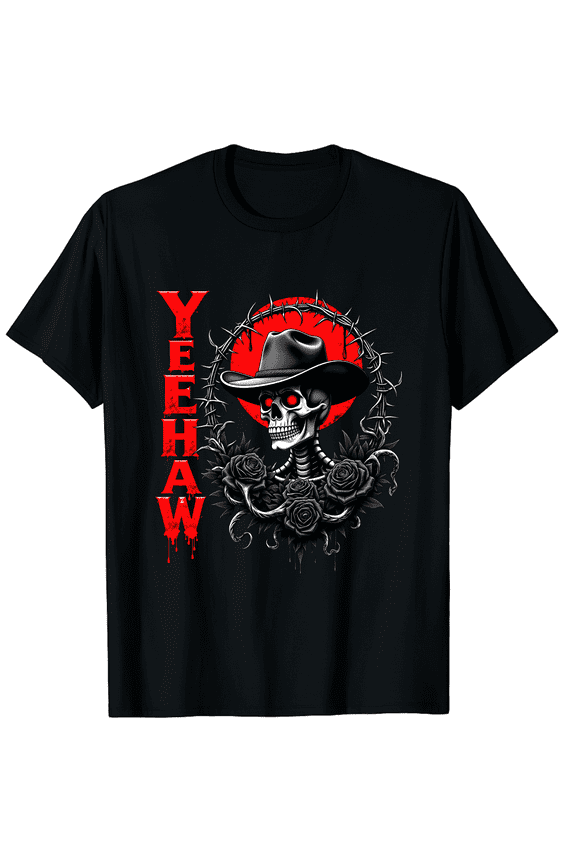 Yeehaw Cowboy Skull Roses Barbed Wire Unisex T-Shirt