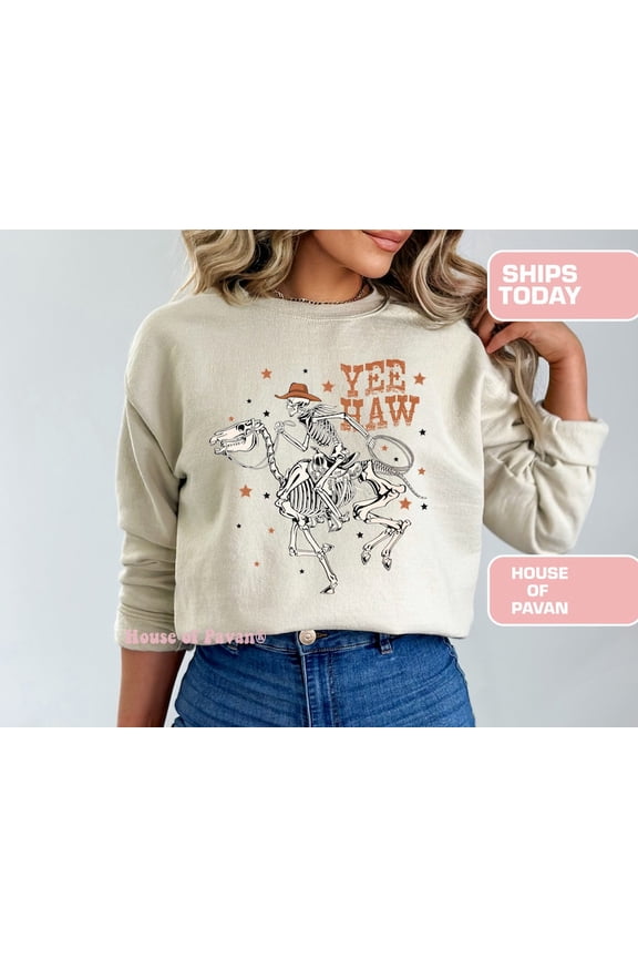 Yeehaw Cowboy Sweatshirt, Western Rodeo Crewneck for Women, Oversized Halloween Country Shirt