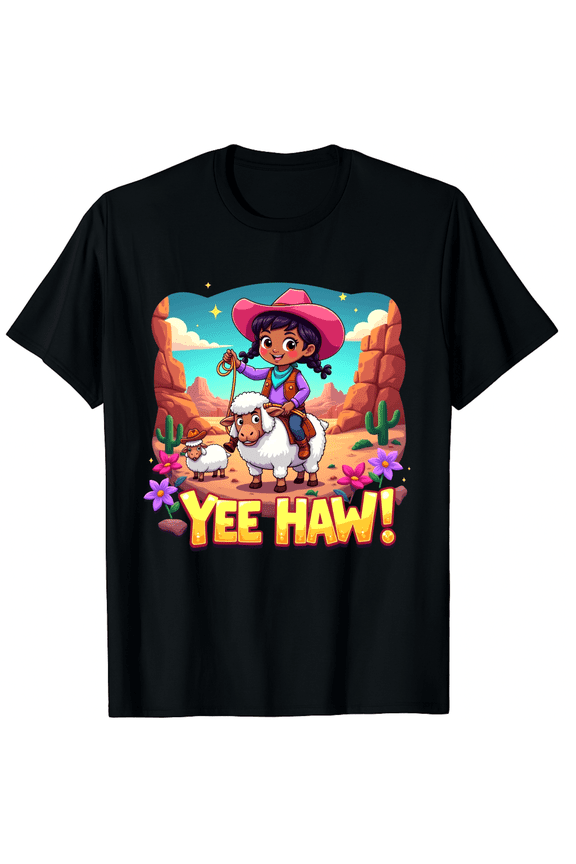 Yeehaw Cowboy Western African American on Horse Graphic Black T-Shirt for Men and Women