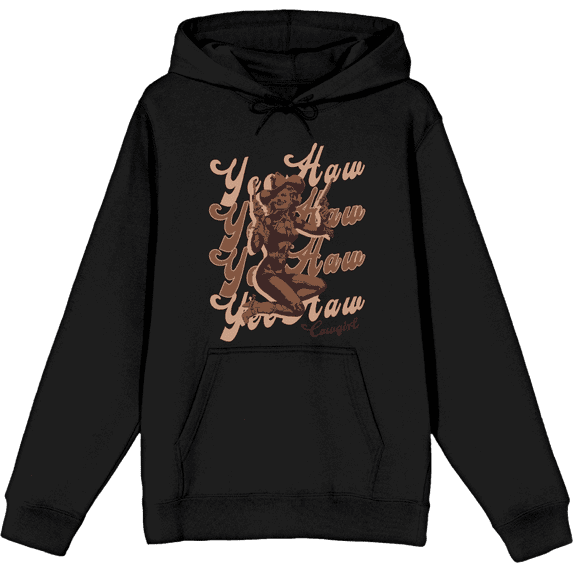 Yeehaw! Pin Up Cowgirl Adult Black Long Sleeve Hoodie-3XL