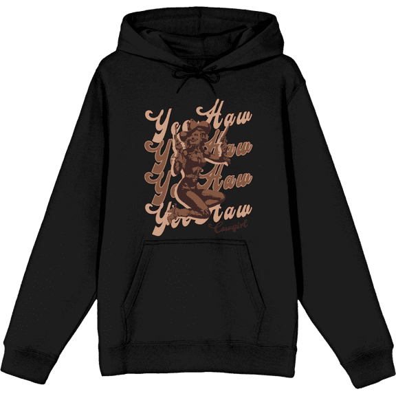 Yeehaw! Pin Up Cowgirl Adult Black Long Sleeve Hoodie-XXL