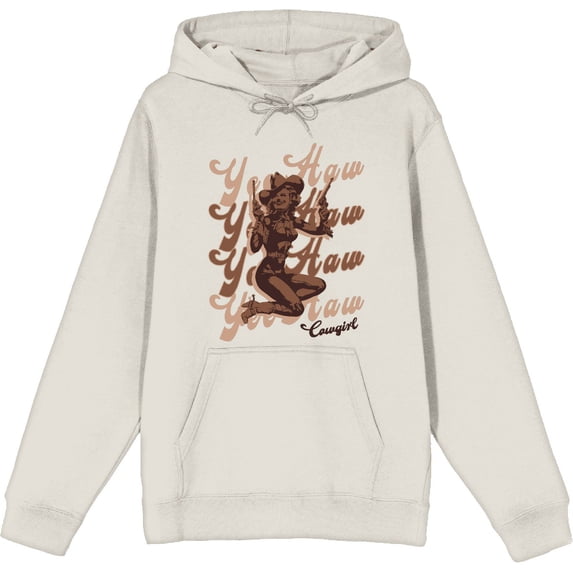 Yeehaw! Pin Up Cowgirl Adult Sand Long Sleeve Hoodie-Small
