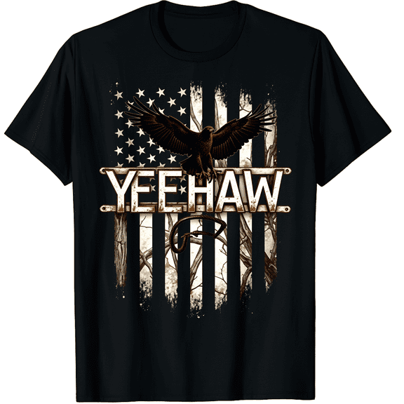Yeehaw United States Distressed Camo w US Flag Graphic Black T-Shirt for Men and Women
