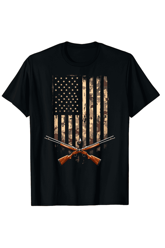 Yeehaw United States Distressed Camo w US Flag Graphic Black T-Shirt for Men and Women