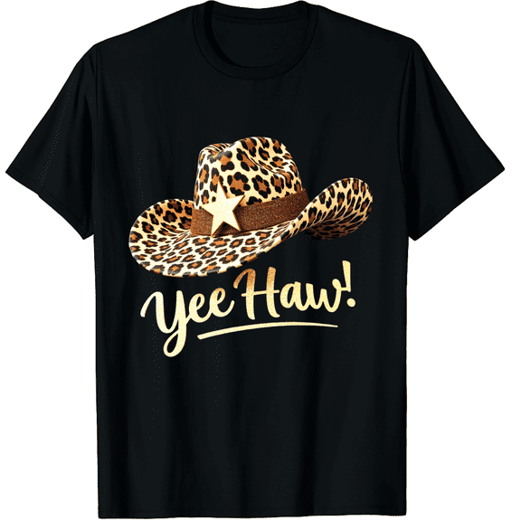 Yeehaw shirt Leopard print cowgirl Graphic Black T-Shirt for Men and Women