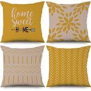 Yeele 18x18inches Home Sweet Modern Decorative Throw Pillow Covers Set of 4 Yellow Geometric Pillowcases Square Linen Cushion Case for Couch Sofa Living Room Bedroom Outdoor Home Decors