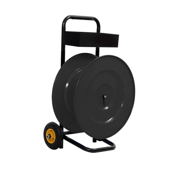 Yeeoy Heavy Duty Strapping Cart, Strapping Dispenser for Poly/Plastic Steel/Fibre Strapping, Coils with 8'' or 16'' Core Size, Durable Tubular Frame Deluxe Banding Strapping Cart with Tray, Black