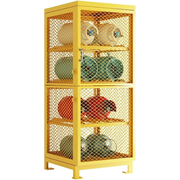 Yeeoy Horizontal Cylinder Storage Cabinet, 8 Cylinder Capacity, 30" L x 30" W x 71.7" H Propane Tank Storage Cage, Steel Safety Gas Cylinder Cabinet with Lockable Doors, Yellow Powder Coat Finish