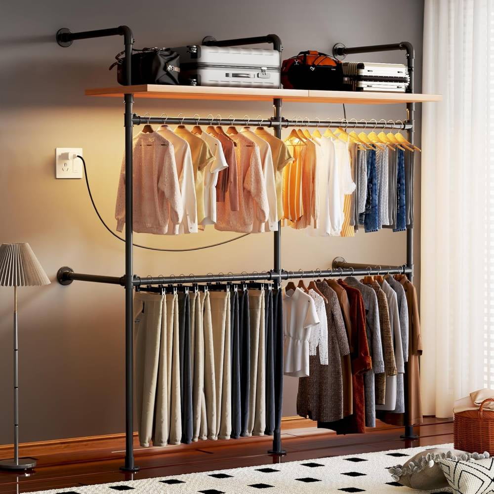 Yeeoy Industrial Pipe Clothing Rack, Reversible 80'' Garment Rack for ...