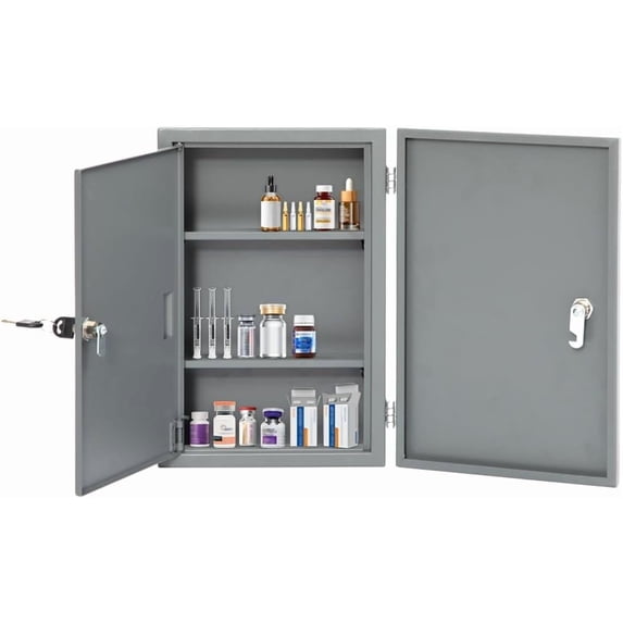 Yeeoy Locking Narcotics Safe, Wall Mounted Medicine Cabinet with Lock & Double Door, Secure Steel Drug Cabinet Medicine Storage Safe Box for Home School Office