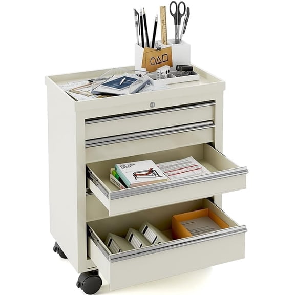 Yeeoy Medical Bedside Cart with Wheels & Lock, 5 Drawers Dental Assistant's Mobile Cabinet Dental Side Cabinet Storage Cabinet, Beige 24.5"Lx13"Wx29"H