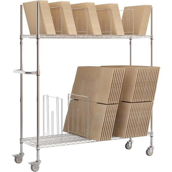 Yeeoy Wire Carton Cart, 2-Tier Steel Carton Stand Unit, 60"Wx18"Dx69"H, 400 Lb. Capacity, Portable Carton Storage Rack with Wheels & Handle & Dividers