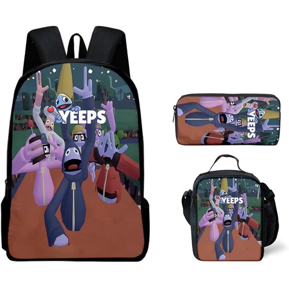 Yeeps 3Pcs Anime Backpack,16in Double Shoulder Cartoon Cute Travel Backpack Lightweight
