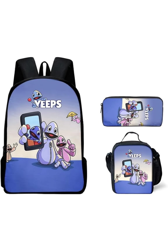 Yeeps 3Pcs Anime Backpack,16in Double Shoulder Cartoon Cute Travel Backpack Lightweight