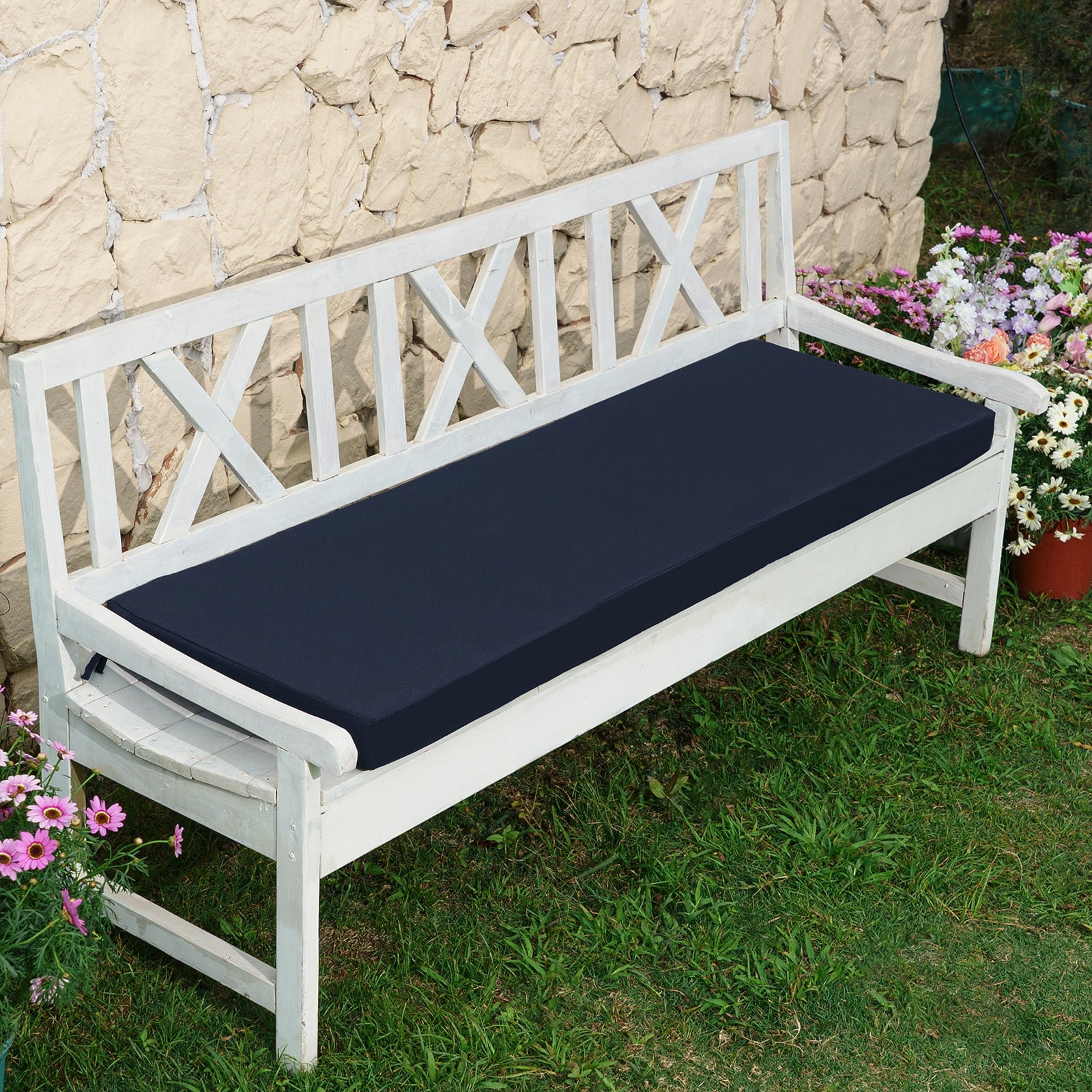 Outdoor Bench Cushion 48x18x3 Inch - Waterproof Patio Furniture Cushion With Straps, Navy Blue 1 thumbnail image