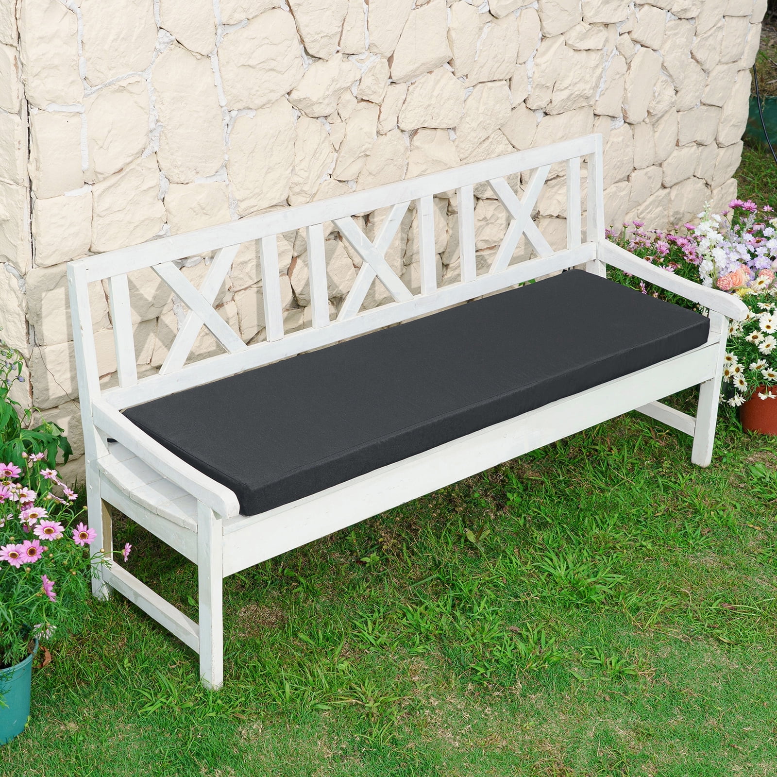 Yeerswag 59 x 18 x 3 inch Outdoor Bench Cushion, Garden Furniture Loveseat Cushion, Black