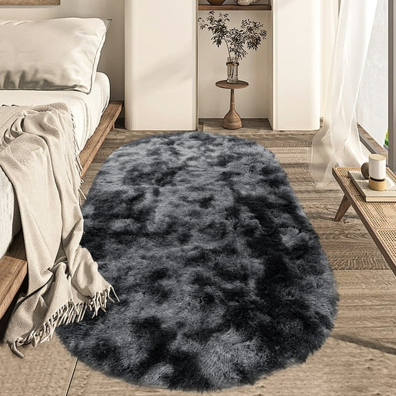 Yeerswag Fluffy Plush Shaggy Black Area Rug, 2.6’ x 5.3’, Non-Slip