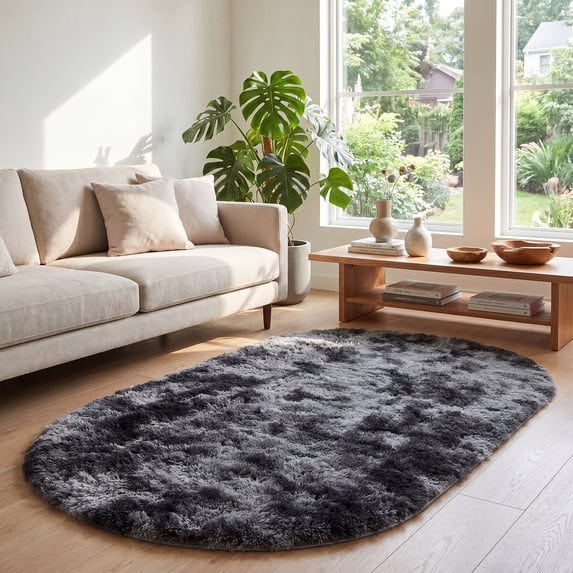 Yeerswag Fluffy Plush Shaggy Black Area Rug, 2.6’ x 5.3’, Non-Slip