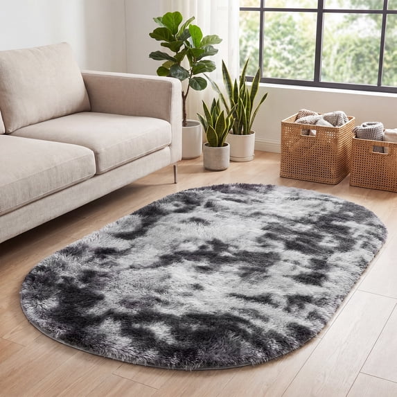 Yeerswag Oval Fluffy Soft Dark Grey Area Rugs, 2.6 x 5.3 ft