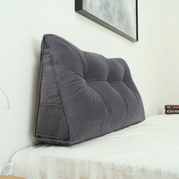 Yeerswag Triangular Velvet Gray Bed Rest Pillow