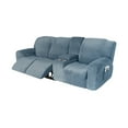 thumbnail image 1 of Yeerswag Velvet Stretch Reclining Sofa Cover Set with 10-Piece, Tan/Deep water blue, 1 of 7