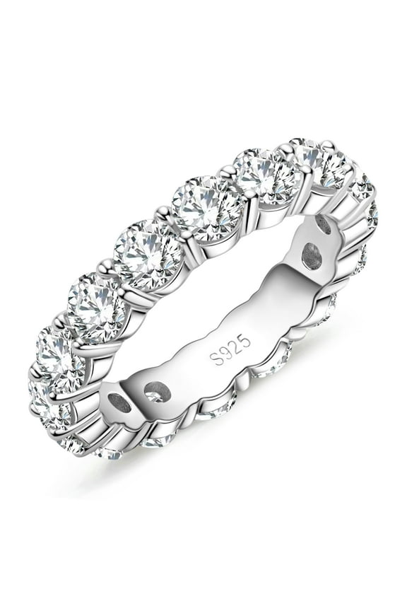 Cubic Zirconia Eternity Rings for Women 14K White Gold Plated Sterling Silver 4mm Round Cut CZ Eternity Band Wedding Rings