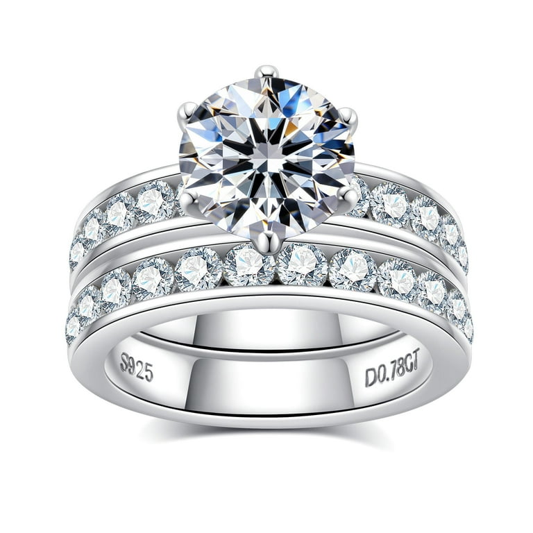 Moissanite Wedding Ring Set For Women - 4.48 CTTW D Color VVS1 Round Cut In Sterling Silver