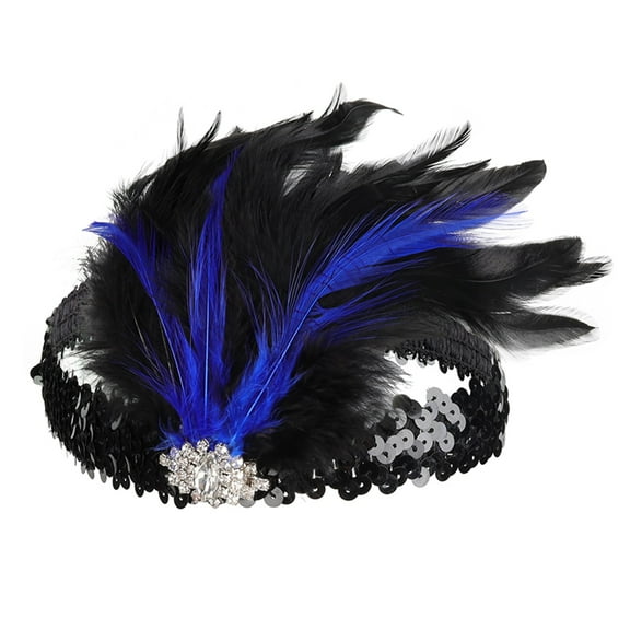 Yeetfub 1920s Headpiece for WomenDerby Fascinator for Women 2024 Flapper Headband Black Feather Headpiece Rhinestone Hair Band Cocktail Head Accessories for Womens Wedding Hats for Women,Blue