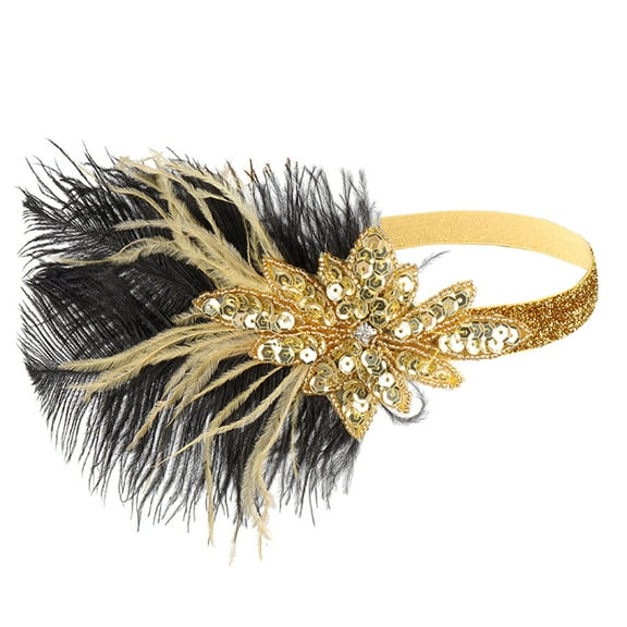 Yeetfub 1920s Headpiece for WomenFascinators for Women Women 1920s Flapper Headband Black Feather Headpiece Rhinestone Hair Band Cocktail Head Accessories for Women Wedding Hats for Women,Gold