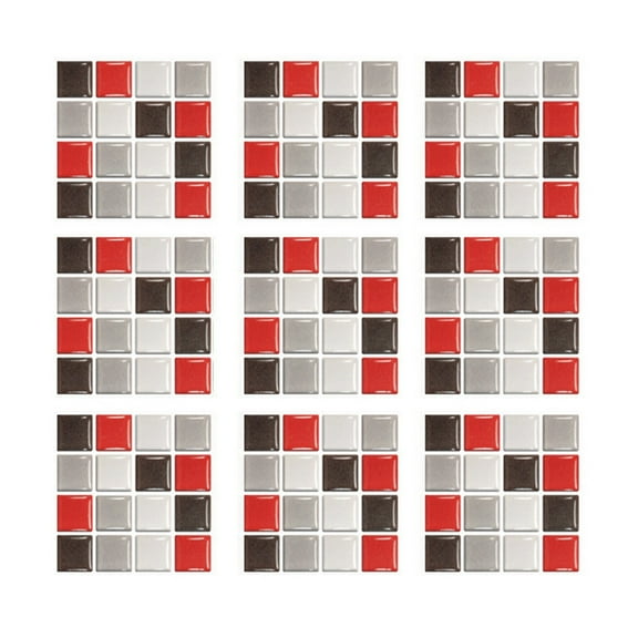 Yeetfub 20 Sheet Peel and Stick Tile for Kitchen Self Adhesive Mosaic Backsplash Stick Red Brown White Gray Backsplash Tile Kitchen Wall for Bathroom Fireplace Laundry Room 4"x4"
