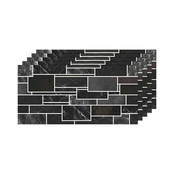 Yeetfub 5 Sheet Peel and Stick Backsplash Waterproof Stone Backsplash Tile Marble Self Adhesive Peel and Stick on Backsplash for Kitchen Bathroom Fireplace Cabinet 4"x8" Black