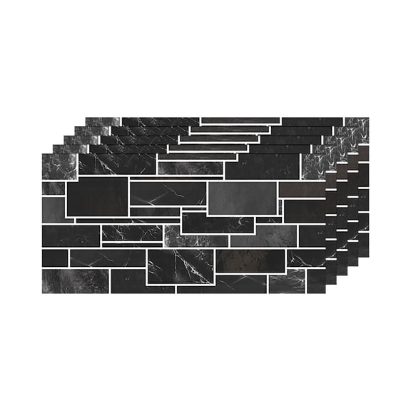 Yeetfub 5 Sheet Peel and Stick Backsplash Waterproof Stone Backsplash Tile Marble Self Adhesive Peel and Stick on Backsplash for Kitchen Bathroom Fireplace Cabinet 4"x8" Black