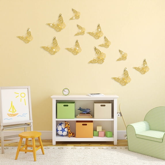 Yeetfub Bathroom Backsplash Tile Clearance Metal Texture 3D Stereoscopic Hollow Simulation Butterfly Wall Stickers 12 Pcs