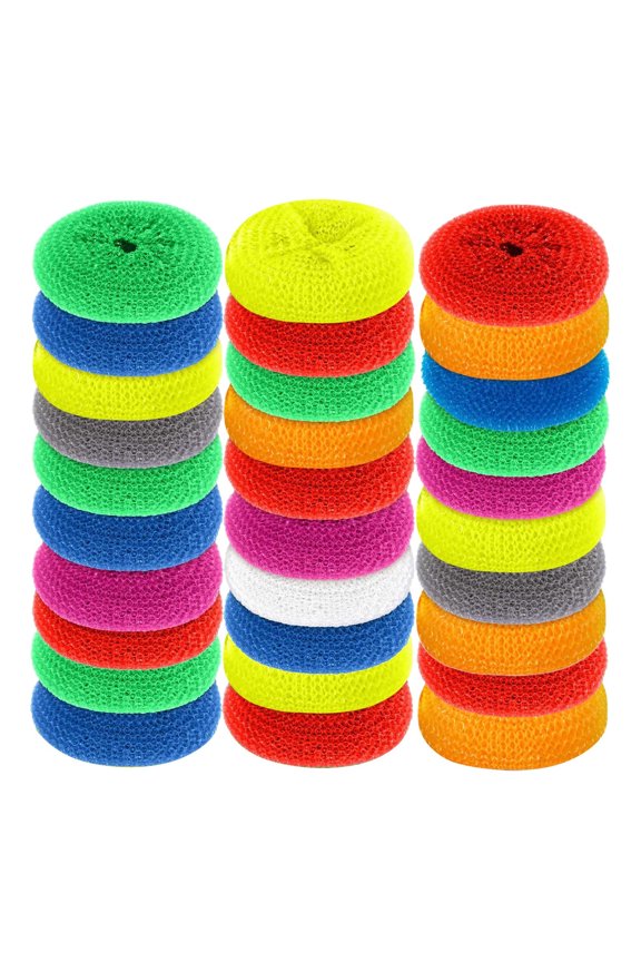 Clearance Kitchen Utensils 30PCs Scouring Pads Round Dish Pads Plastic Non Scratch Dish Scrubbers Assorted Color Dish Mesh Scrubbers For Kitchen