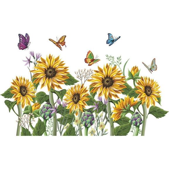 Yeetfub Clearance Peel and Stick Tile Wallpaper Sunflower Butterfly Playing Bedroom Living Room Porch Home Wall Decoration Wall Sticker 10 Sheet Peel and Stick Backsplash