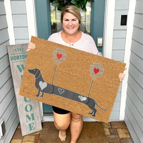 Yeetfub Coir Door Mat for Front Door Welcome Outdoor Mats Funny Doormats with Non Slip Dachshund Door Mats Durable Natural Rubber, Low Profile Brown 16"x24"