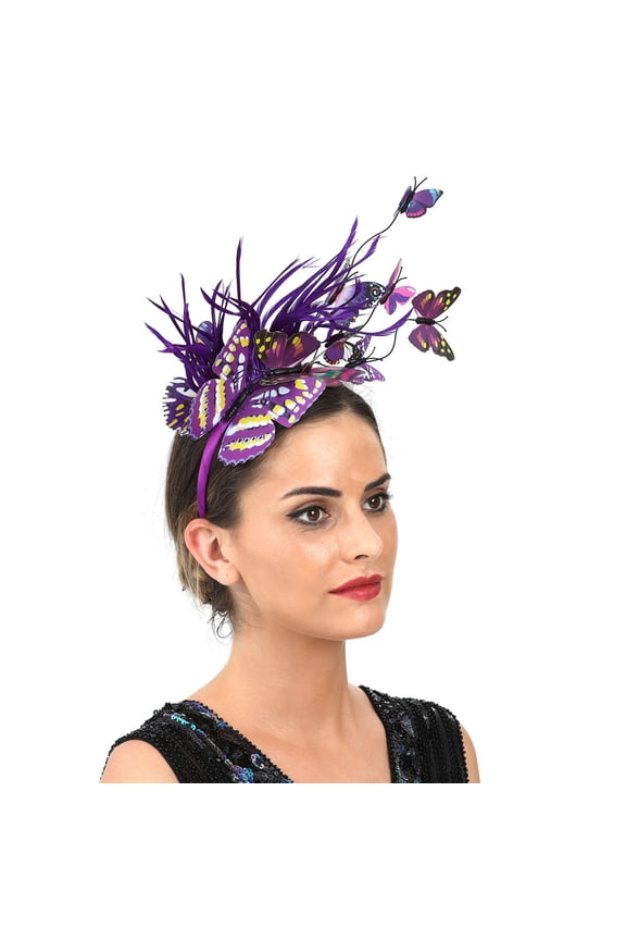 Derby Hat Derby Fascinator for Women 2024 foreign Trade Simulation Plastic Butterfly Hair Hoop Party Hair Accessories ky Derby Hats Wedding Hats for Women,Purple