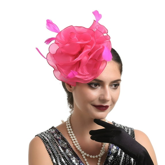 Yeetfub Derby Hat Derby Hats for Women 2024 Hat for Women Wedding Flower Cocktail Mesh Feathers Hair Clip Tea Party Headband ky Derby Hats Wedding Hats for Women,Hot Pink