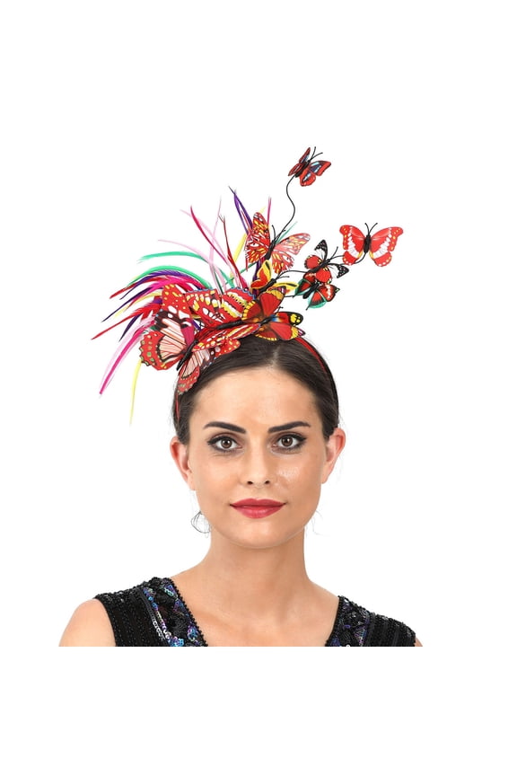 Derby Hats Derby Hats for Women 2024 Fascinator foreign Trade Simulation Plastic Butterfly Hair Hoop Party Hair Accessories ky Derby Hats Wedding Hats for Women,Orange